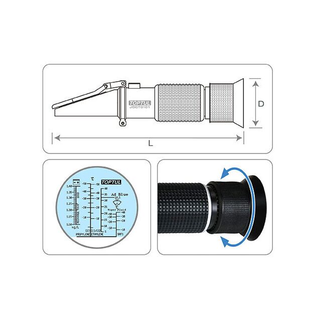 Автомобільний рефрактометр 4-в-1 (антифриз, електроліт, омивач, AdBlue) TOPTUL JDCT0101, фото , зображення 2 | SNABZHENIE.com.ua