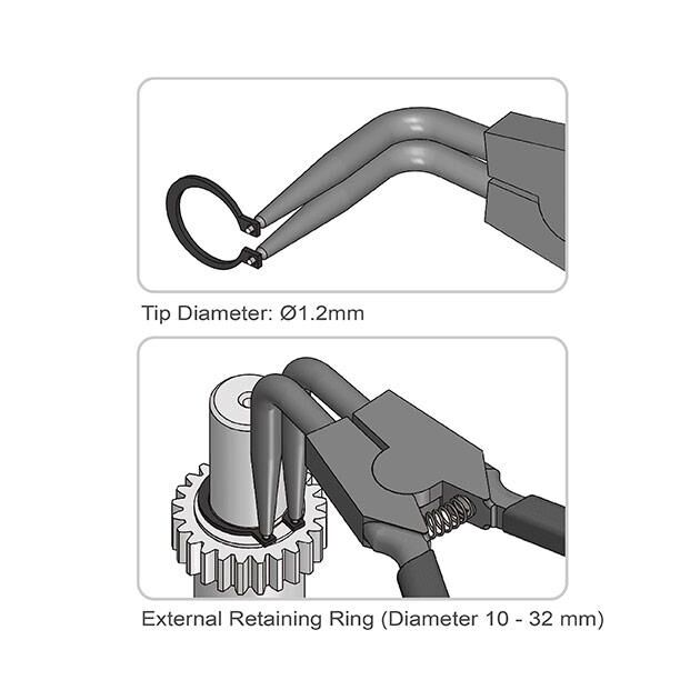Круглогубцы для снятия стопорных колец 170x60мм (разжим загнутые, 90°) Extra Long TOPTUL DCBJ1382, фото , изображение 3 | SNABZHENIE.com.ua