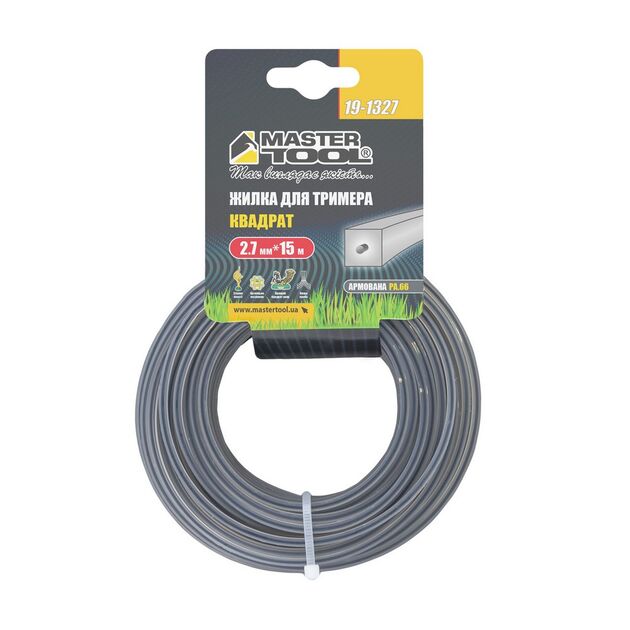 Леска для триммера MASTERTOOL армована 2.70 мм 15 м квадрат 19-1327, фото , зображення 2 | SNABZHENIE.com.ua