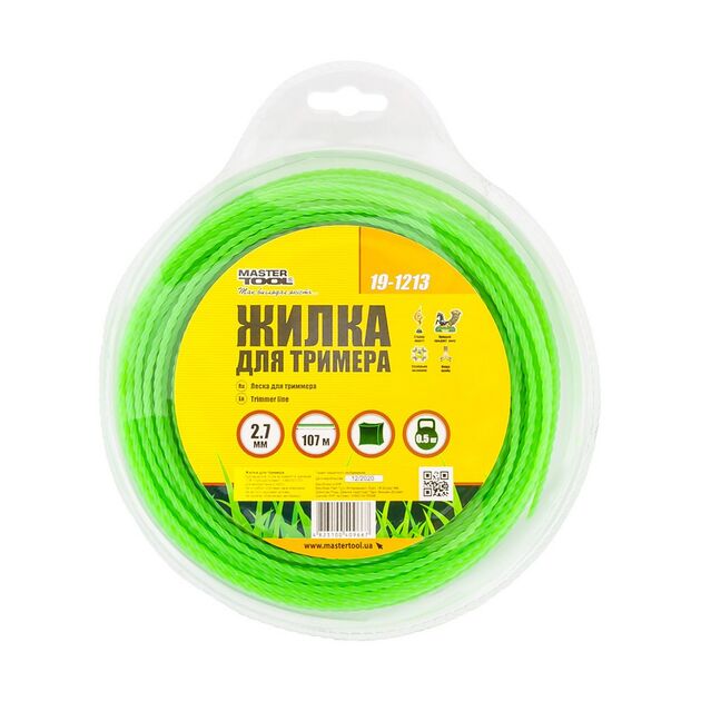 Леска для триммера MASTERTOOL КВАДРАТ КРУЧЕНИЙ 2.70 мм 107 м (блистер) 19-1213, фото , зображення 2 | SNABZHENIE.com.ua