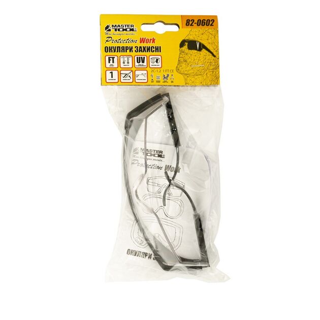 Очки захисні відкриті MASTERTOOL КОМФОРТ з регулювальними дужками прозорі 82-0602, фото , зображення 2 | SNABZHENIE.com.ua