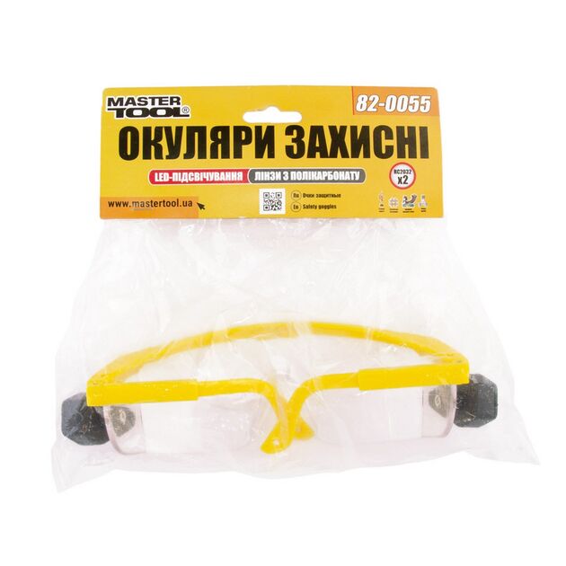 Очки защитные MASTERTOOL КОМФОРТ с LED-подсветкой 82-0055, фото , изображение 2 | SNABZHENIE.com.ua