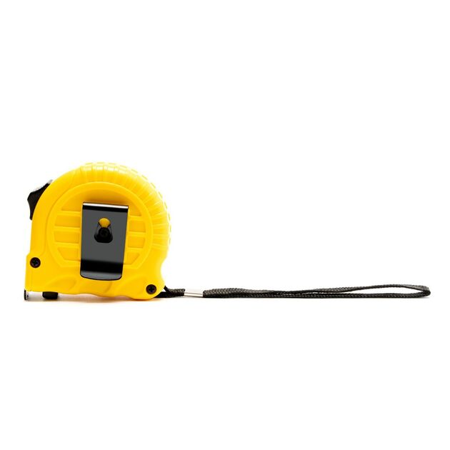 Рулетка MASTERTOOL 5 м х 19 мм фиксатор полотна кнопка STOP противоскользящий крючок 12 шт SHOWBOX 65-2105PC, фото , зображення 3 | SNABZHENIE.com.ua