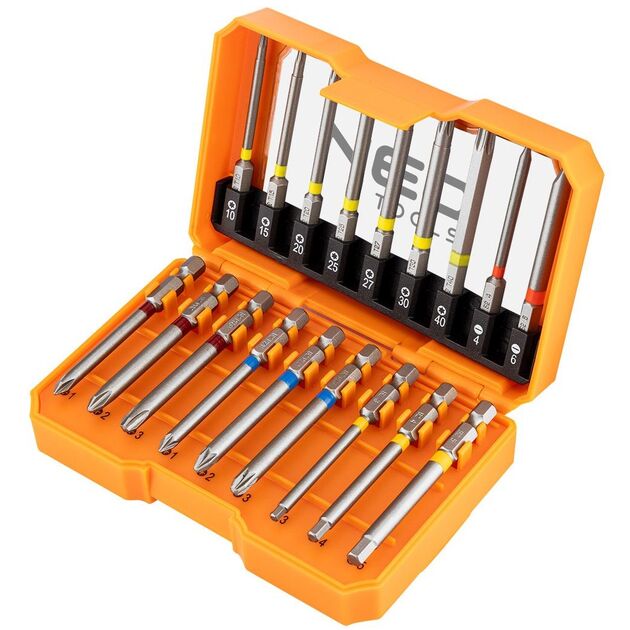 Біти Neo tools SL,PH,PZ,H,TX, 75мм, сталь S2, кейс набір 18шт, фото  | SNABZHENIE.com.ua