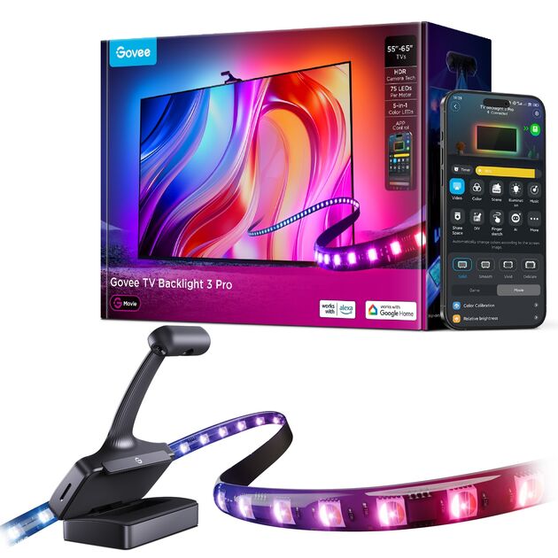 Набір адаптивного підсвічування Govee R2A80 Three-camera TV Backlight 55-65', RGBIC, WI-FI/Bluetooth, чорний, фото , зображення 2 | SNABZHENIE.com.ua