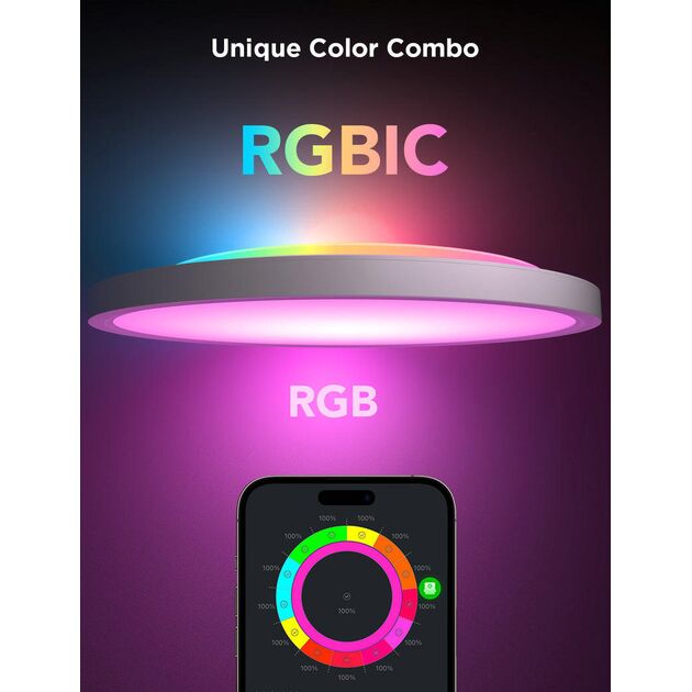 Потолочний світильник Govee 12" Smart Ceiling Light, RGBWW + RGBIC, WI-FI/Bluetooth, білий, фото , зображення 3 | SNABZHENIE.com.ua