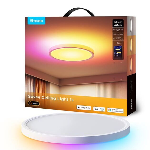 Потолочний світильник Govee 12" Smart Ceiling Light, RGBWW + RGBIC, WI-FI/Bluetooth, білий, фото  | SNABZHENIE.com.ua