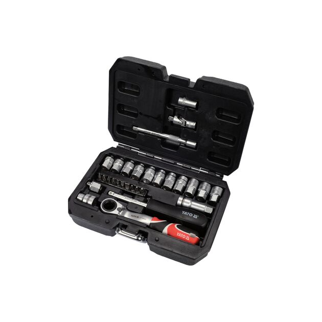 Набор торцевых головок SPLINE YATO 1/4", М4.5-М13 с насадками, фото , изображение 2 | SNABZHENIE.com.ua