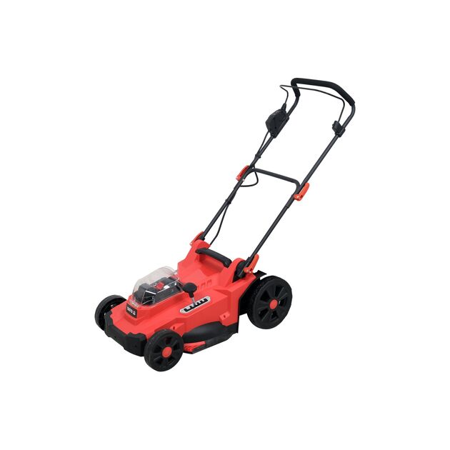 Газонокосарка на 4-х колесах акумуляторна YATO: 2x Li-Ion 18В 4 Агод, обрізний діаметр Ø=43 см, висота 25-75 см, ємність 50 л, фото , зображення 3 | SNABZHENIE.com.ua