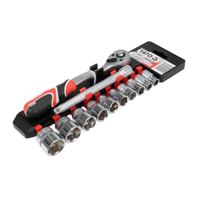 Набор торцевых головок YATO 3/8" с трещоткой, 12 шт., фото , изображение 2 | SNABZHENIE.com.ua