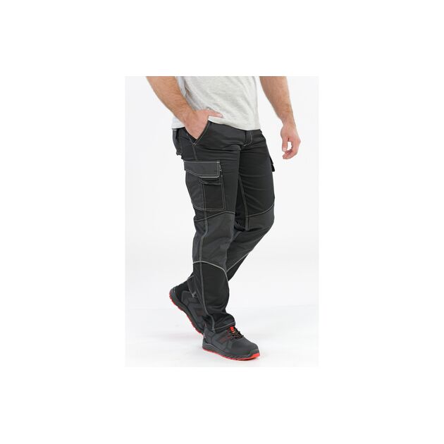 Рабочие брюки черные YATO, 3XL, 9 карманов, 64% полиэстер, 34% хлопок, фото , изображение 2 | SNABZHENIE.com.ua