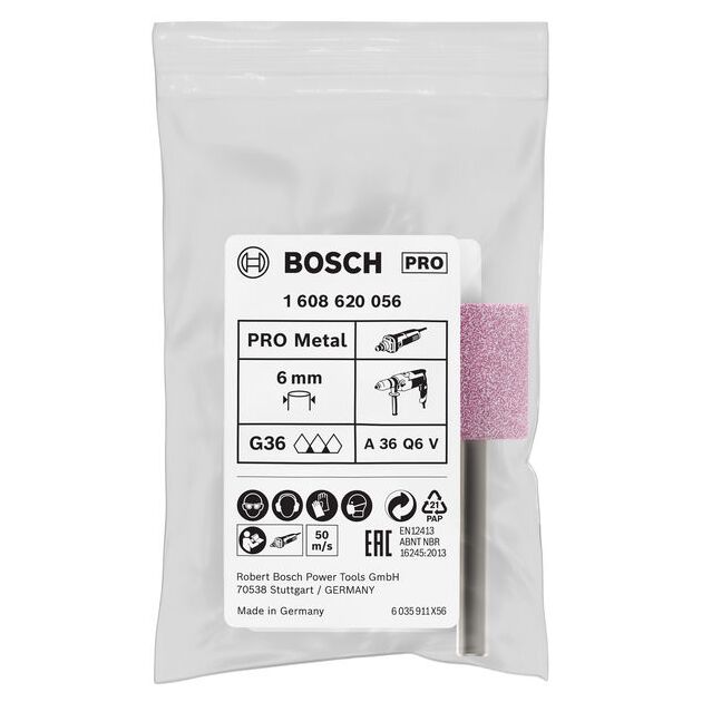 Цилиндрическая шлифовальная головка 6 мм, 60/20/25 мм BOSCH, фото , изображение 2 | SNABZHENIE.com.ua