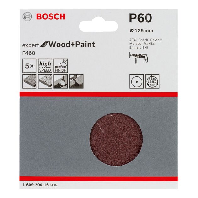Набор шлифовальных листов F460, 5 шт., 125 мм, 60 BOSCH, фото , изображение 3 | SNABZHENIE.com.ua