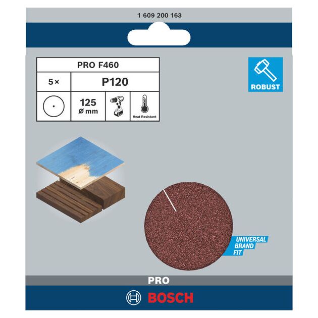 Набор шлифовальных листов BOSCH F460, 125 мм, 120 грит, 5 шт., фото , изображение 3 | SNABZHENIE.com.ua