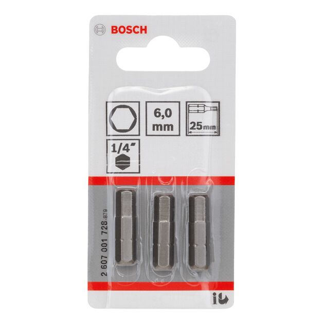 Насадка для загвинчування Extra-Hart HEX 6, 25 мм BOSCH, фото , зображення 2 | SNABZHENIE.com.ua