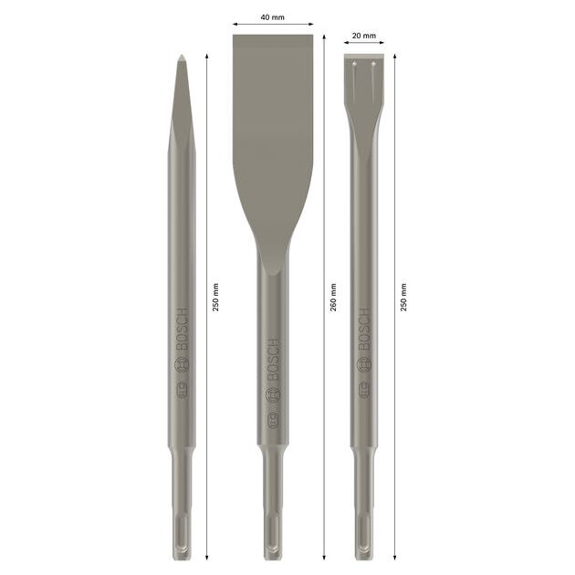 Набор зубил BOSCH 250 мм SDS-plus 3 шт (2607019159), фото , изображение 4 | SNABZHENIE.com.ua
