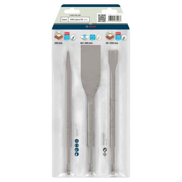 Набор зубил BOSCH 250 мм SDS-plus 3 шт (2607019159), фото , изображение 3 | SNABZHENIE.com.ua