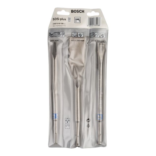 Набор зубил BOSCH 250 мм SDS-plus 3 шт (2607019159), фото , изображение 2 | SNABZHENIE.com.ua