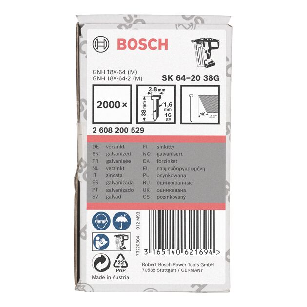 Штифт з потайною головкою SK64 20G 38 мм, оцинкований BOSCH, фото , зображення 2 | SNABZHENIE.com.ua