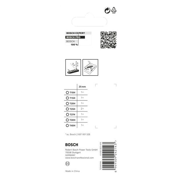 Насадка PRO Torx Security Impact, T10H, T15H, T20H, T25H(x2), T27H, T30H, T40H, 25 мм, 8 шт. BOSCH, фото , зображення 3 | SNABZHENIE.com.ua