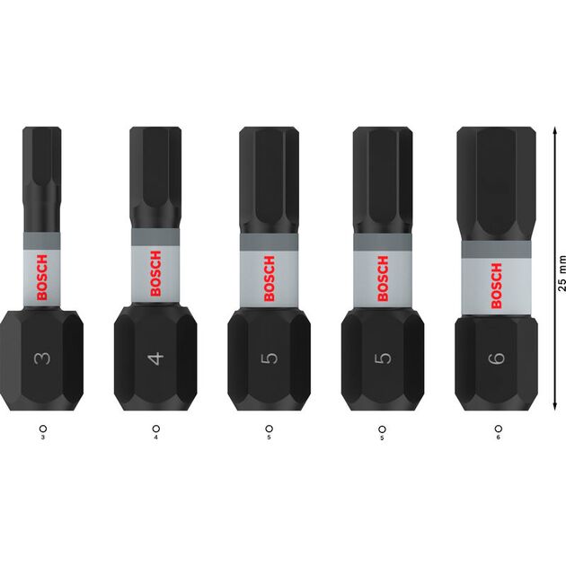 Насадка PRO Hex Impact, H3, H4, H5(x2), H6, 25 мм, 5 шт. BOSCH, фото , зображення 3 | SNABZHENIE.com.ua