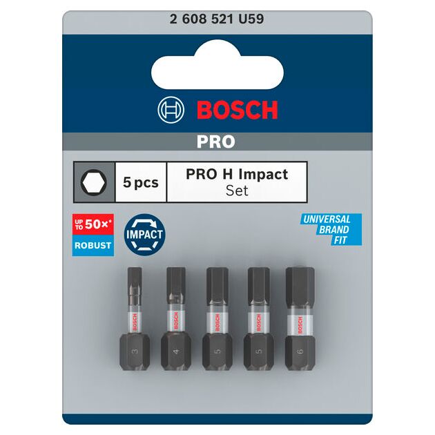 Насадка PRO Hex Impact, H3, H4, H5(x2), H6, 25 мм, 5 шт. BOSCH, фото , зображення 2 | SNABZHENIE.com.ua