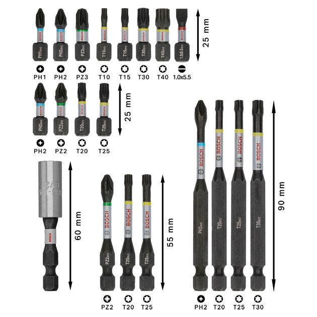Набор бит для отвертки PRO Impact, 20 шт. BOSCH, фото , изображение 3 | SNABZHENIE.com.ua