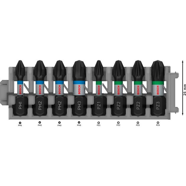 Комплект насадок Impact Control, 8 шт. BOSCH (PH1, PH2, PH3, PZ2, PZ3), фото , изображение 4 | SNABZHENIE.com.ua