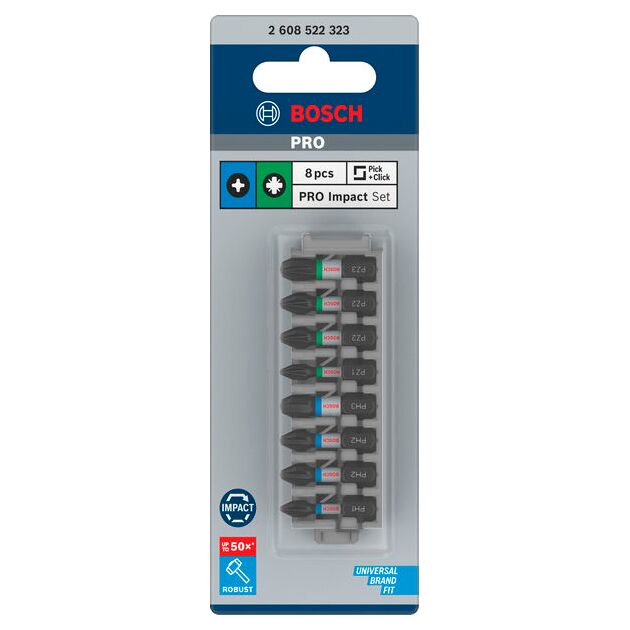 Комплект насадок Impact Control, 8 шт. BOSCH (PH1, PH2, PH3, PZ2, PZ3), фото , изображение 3 | SNABZHENIE.com.ua