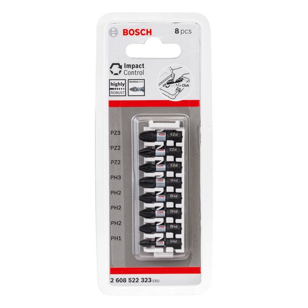Комплект насадок Impact Control, 8 шт. BOSCH (PH1, PH2, PH3, PZ2, PZ3), фото , изображение 2 | SNABZHENIE.com.ua