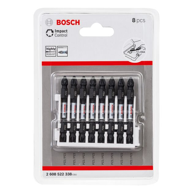Біти для шуруповерта PZ2 / PZ2 x 65 мм ударні двосторонні, Impact Control, 8 шт. BOSCH (2608522338), фото , зображення 3 | SNABZHENIE.com.ua