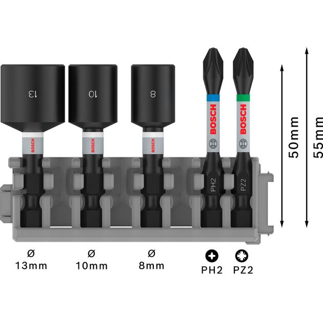 Комплект із 5 насадок Impact Control BOSCH для загвинчування, фото , изображение 4 | SNABZHENIE.com.ua