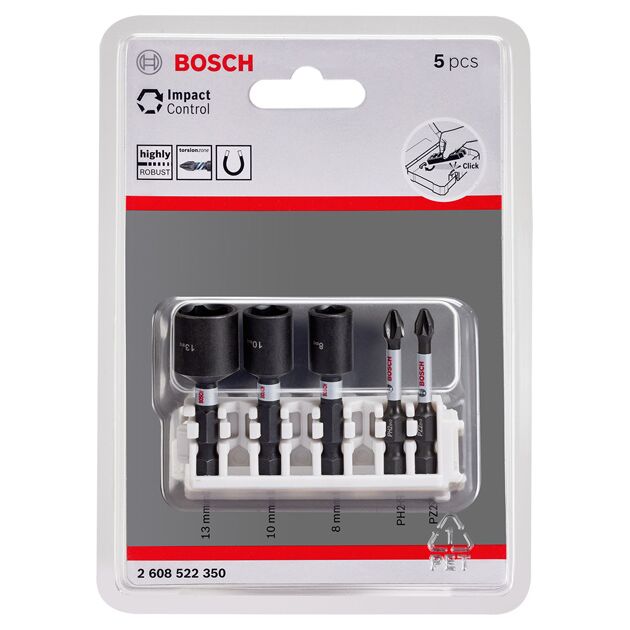 Комплект із 5 насадок Impact Control BOSCH для загвинчування, фото , изображение 3 | SNABZHENIE.com.ua