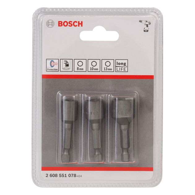 Комплект із 3 торцевих ключів, 8/10/13 мм BOSCH, фото , зображення 2 | SNABZHENIE.com.ua