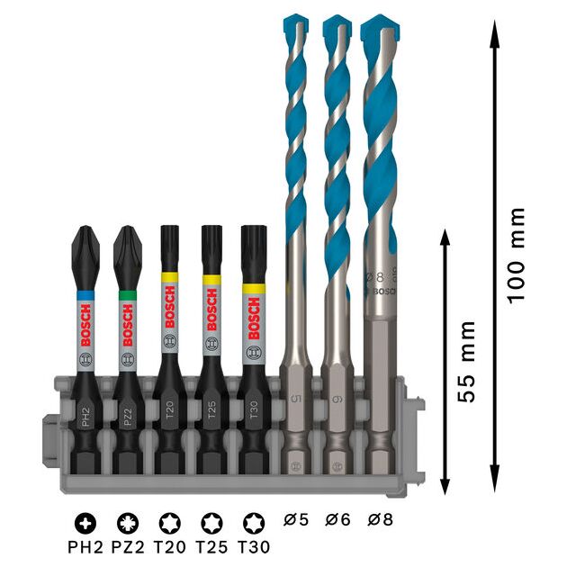 Сверло Hex-9 MultiConstruction 5/6/8 мм, Impact Power, 50 мм, BOSCH, фото , изображение 4 | SNABZHENIE.com.ua