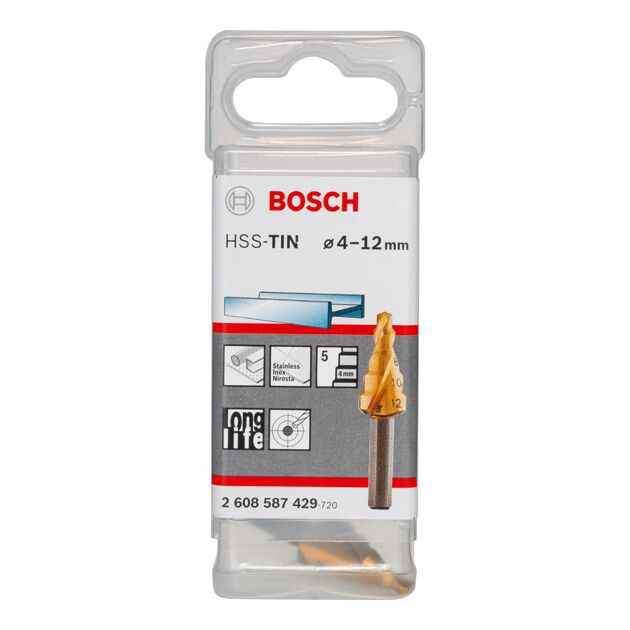 Сверла ступенчатые HSS-TiN 4-12 мм, 6,0 мм, 50 мм BOSCH, фото , изображение 2 | SNABZHENIE.com.ua
