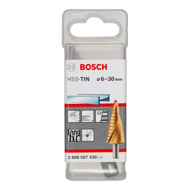 Сверла ступенчатые из быстрорежущей стали HSS-TiN 6 - 30 мм BOSCH, фото , изображение 2 | SNABZHENIE.com.ua