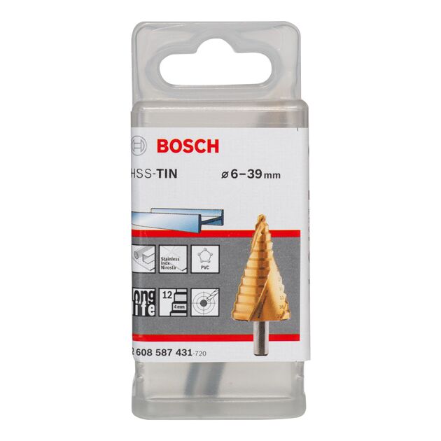 Свердла ступенчатые HSS-TiN 6-39 мм, 10,0 мм, 93,5 мм BOSCH, фото , изображение 2 | SNABZHENIE.com.ua