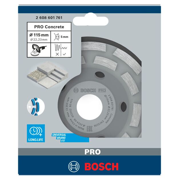 Алмазний чашковий шліфувальний круг Expert for Concrete Long Life 115 x 22,23 x 5 мм BOSCH, фото , зображення 2 | SNABZHENIE.com.ua