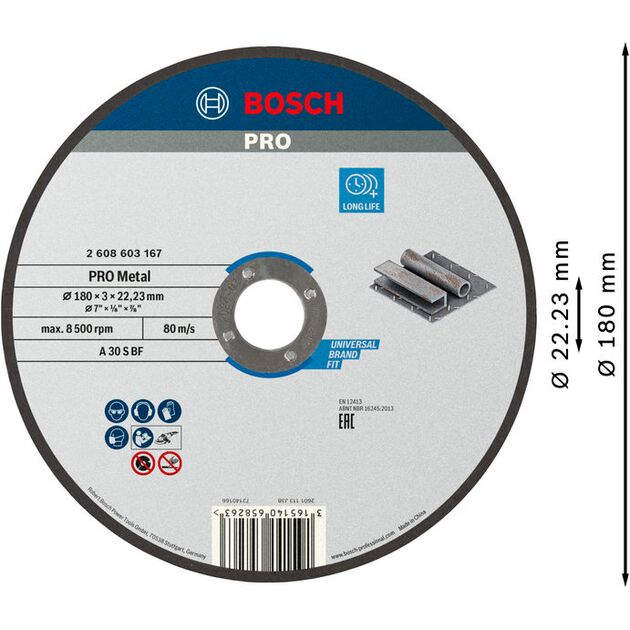 Отрезной круг 180 х 3,0 x 22,23 мм по металлу Standard BOSCH, фото , изображение 2 | SNABZHENIE.com.ua