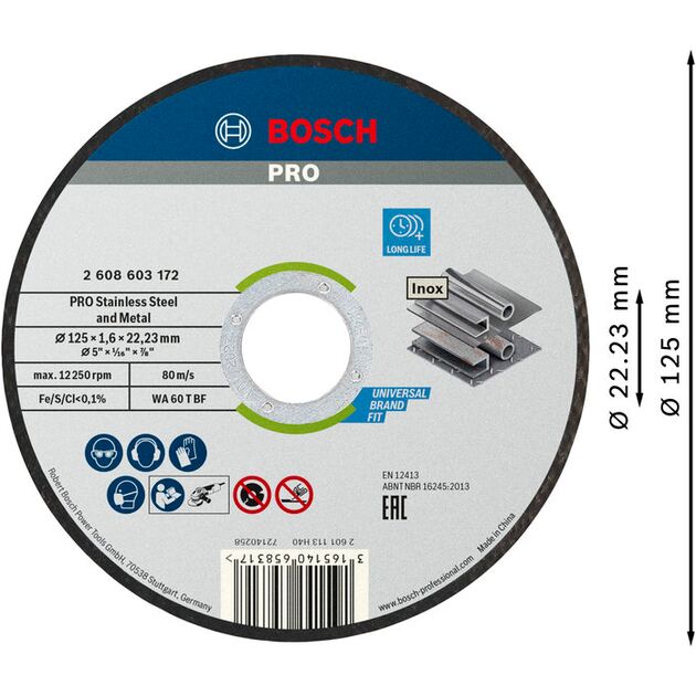 Отрезной круг 125x1,6x22,23 мм для нержавеющей стали BOSCH, фото , изображение 2 | SNABZHENIE.com.ua