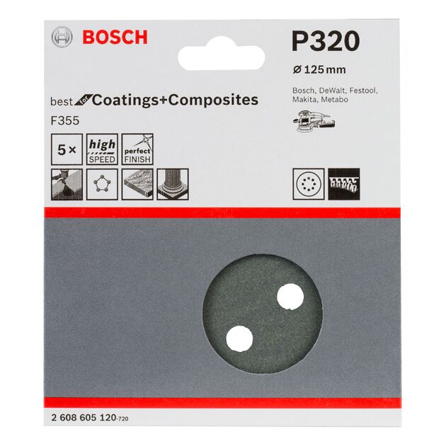 Шлифовальные листы F355, 5 шт., 125 мм, 320 BOSCH, фото , изображение 3 | SNABZHENIE.com.ua