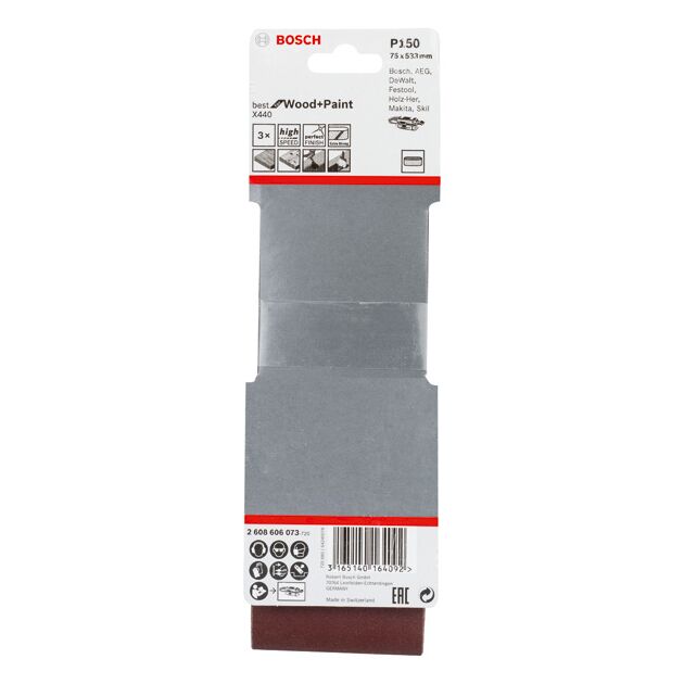 Набор шлифовальных лент X440, 75 x 533 мм, 150, 3 шт. BOSCH, фото , изображение 3 | SNABZHENIE.com.ua