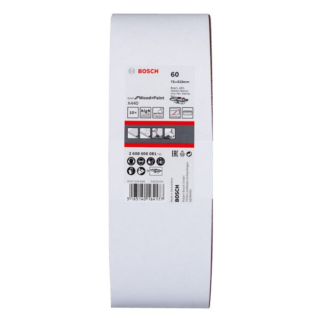 Шлифлента BOSCH 75x533 мм K60, 10 шт. для ленточных шлифмашин, фото , изображение 2 | SNABZHENIE.com.ua