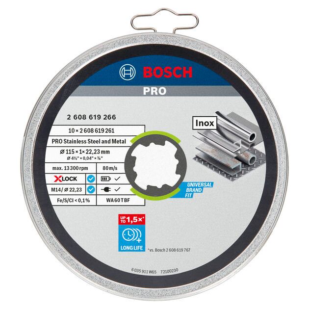Диск відрізний X-LOCK Standard for Inox 10 x 115 x 1 x 22,23 мм, пряме різання BOSCH, фото , зображення 2 | SNABZHENIE.com.ua