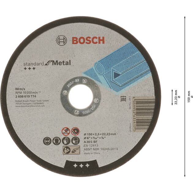 Прямий відрізний круг Standard for Metal, 150 x 2,5 x 22,23 BOSCH, фото , зображення 2 | SNABZHENIE.com.ua