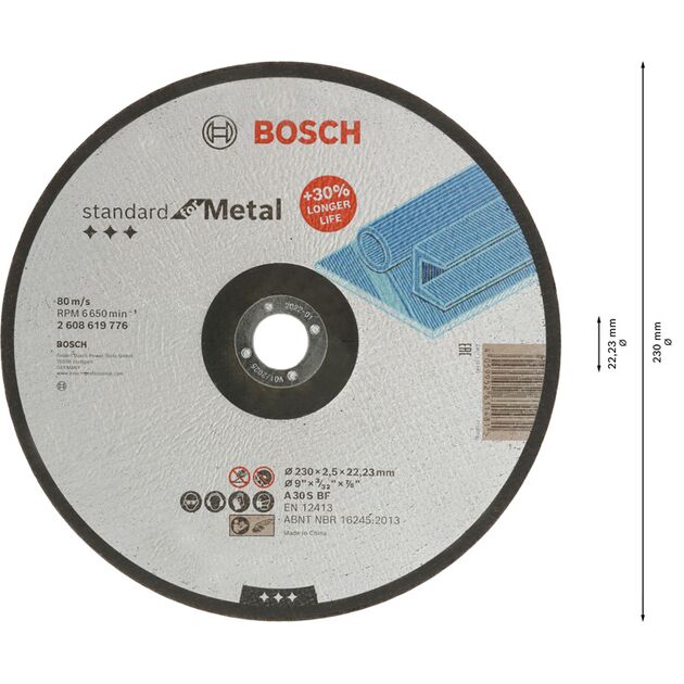 Увігнутий круг відрізний Standard для металу 230x2,5x22,23 BOSCH, фото , изображение 2 | SNABZHENIE.com.ua