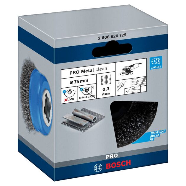 Щетка чашечная Bosch X-Lock 75 мм, витая сталь 0,3 мм, фото , изображение 2 | SNABZHENIE.com.ua
