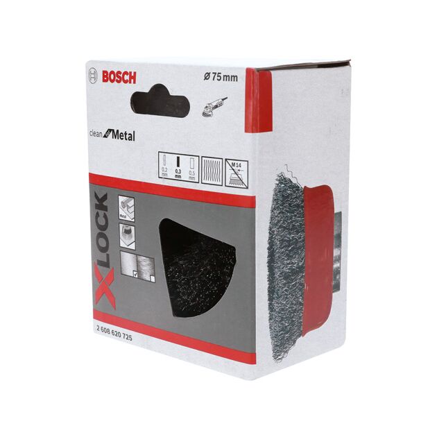 Щетка чашечная Bosch X-Lock 75 мм, витая сталь 0,3 мм, фото , изображение 3 | SNABZHENIE.com.ua