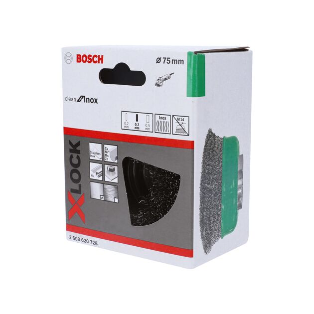 Щетка чашечная Bosch X-Lock 75 мм витая Inox 0,3 мм, фото , изображение 3 | SNABZHENIE.com.ua